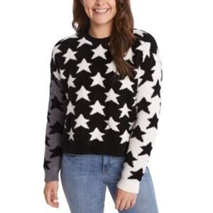 Sundown by Splendid Women's Black, Gray, & White Fuzzy Star "Erin" Sweater, M